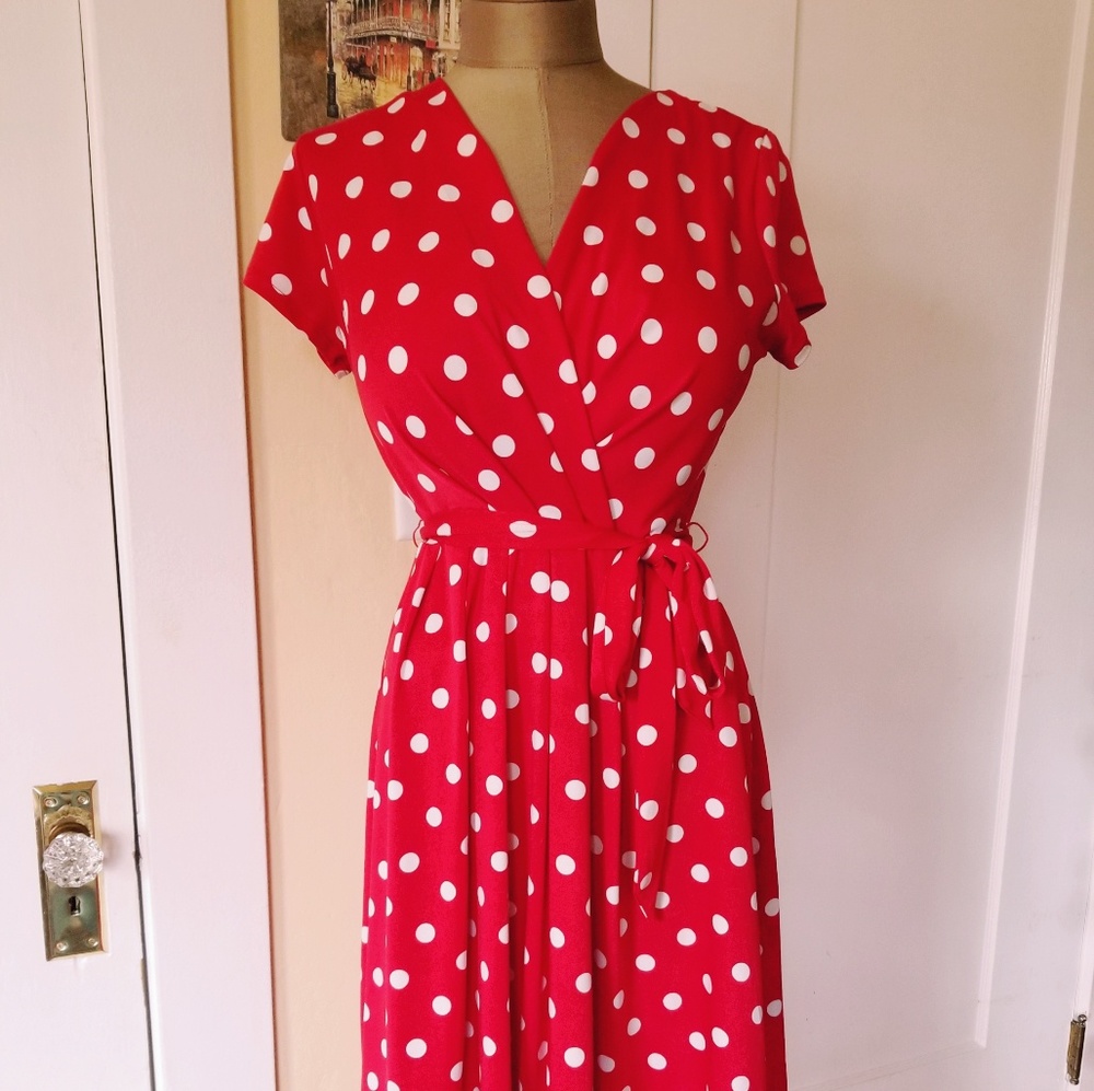 Red and White Polka Dot Swing Dress